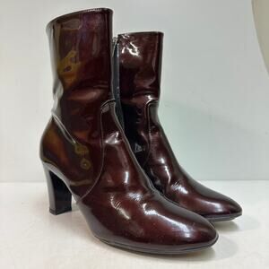 WORN TWICE Aquatalia Women's Burgundy Patent Leather Boots Heels Size Zip 10